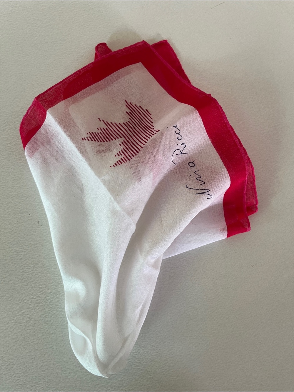 Vintage 80s Nina Ricci cotton lawn pocket square or handkerchief. Never used.